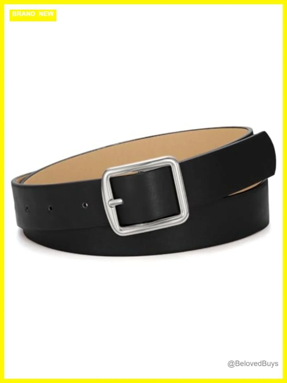 Women's Faux Leather Belt Square Gold Buckle Waist Belt for Jeans Pants Dresses